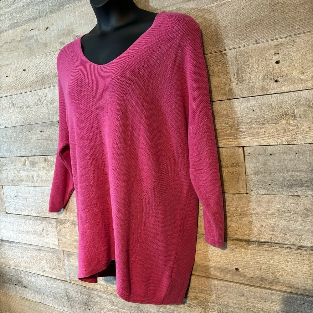 🛍️3/$30 Penmans women’s pink tight knit v-neck dolman  sleeved sweater size XL‎ - Picture 2 of 8